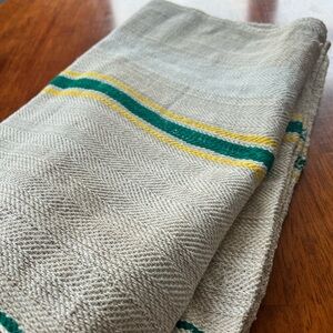Vintage grain sack. Green and yellow stripes